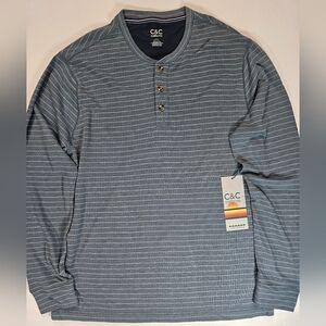 C&C California‎ Shirt Mens XL Blue Striped Henley Long Sleeve Casual Soft Blend